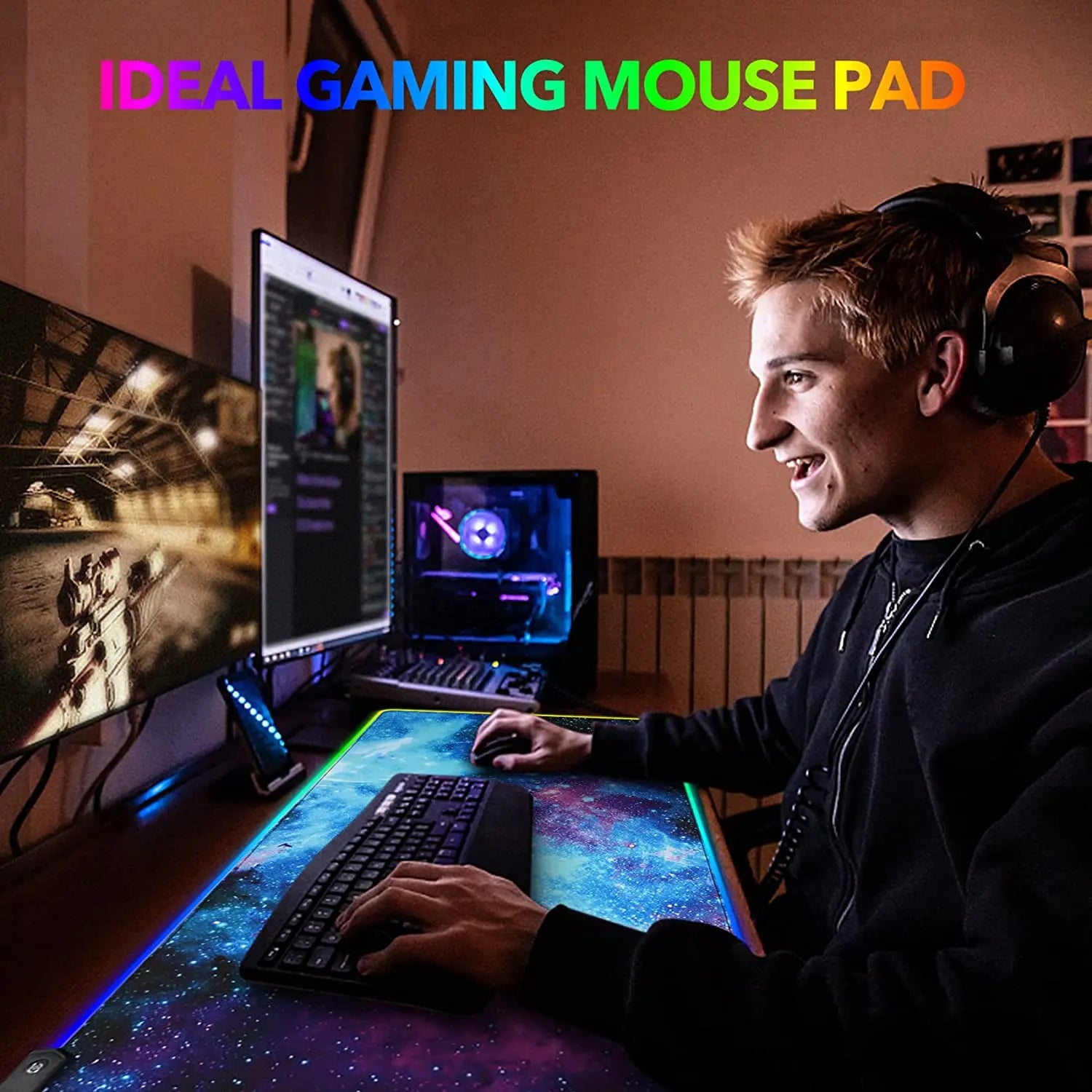Extended RGB Gaming Mouse Pad with World Map Design 31.5x11.8 Inch Black