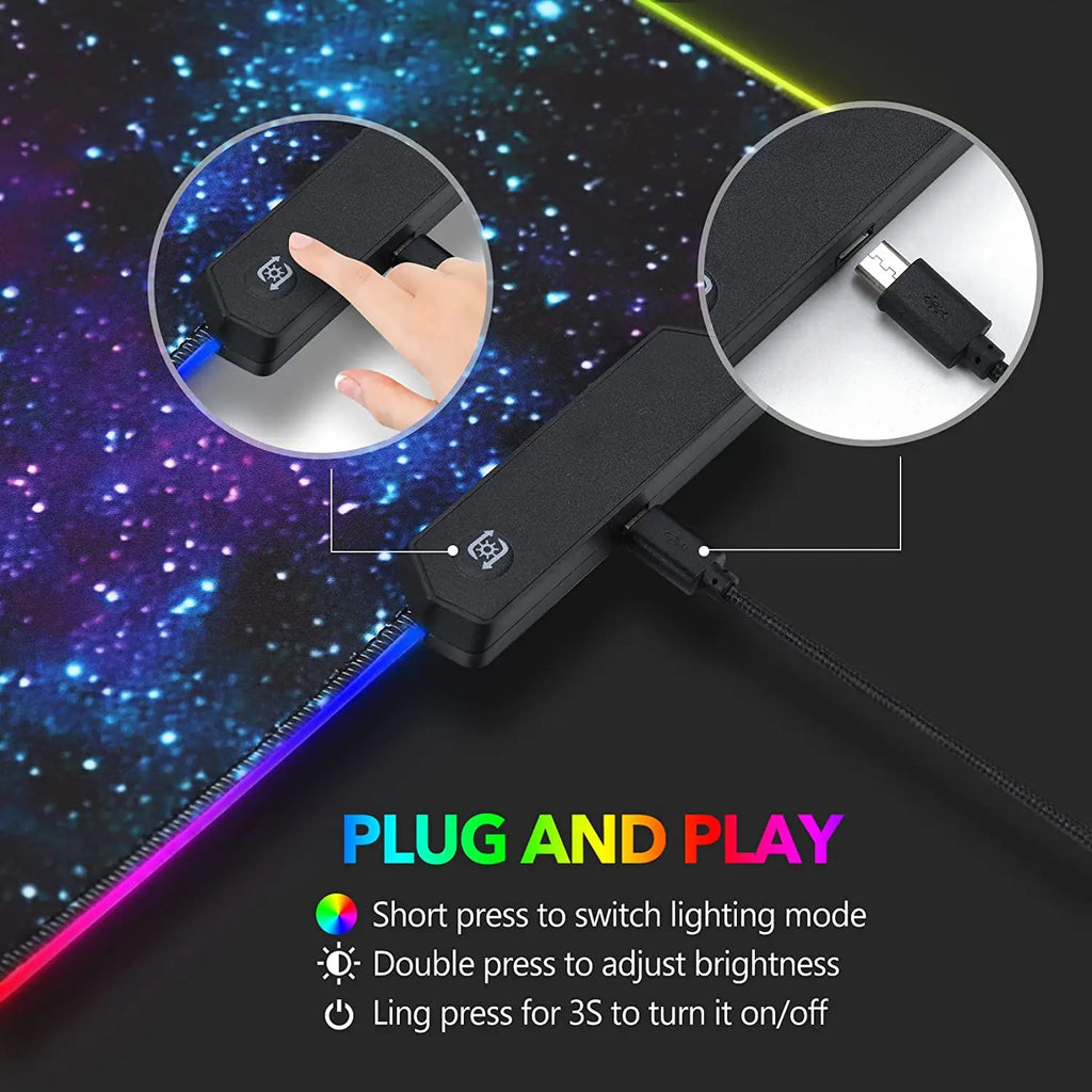 Extended RGB Gaming Mouse Pad with World Map Design 31.5x11.8 Inch Black