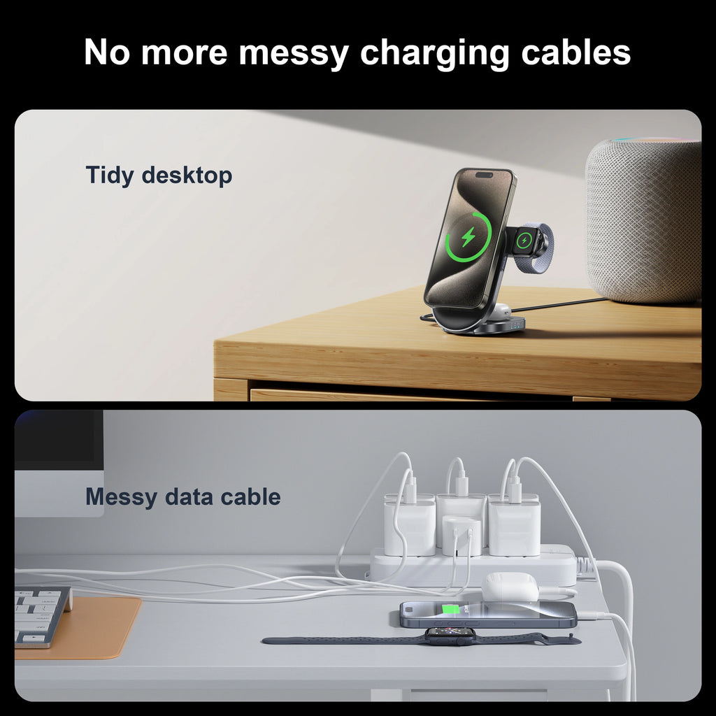 3 in 1 Wireless Charging Station 15W Fast Qi Charger for iPhone Samsung Black