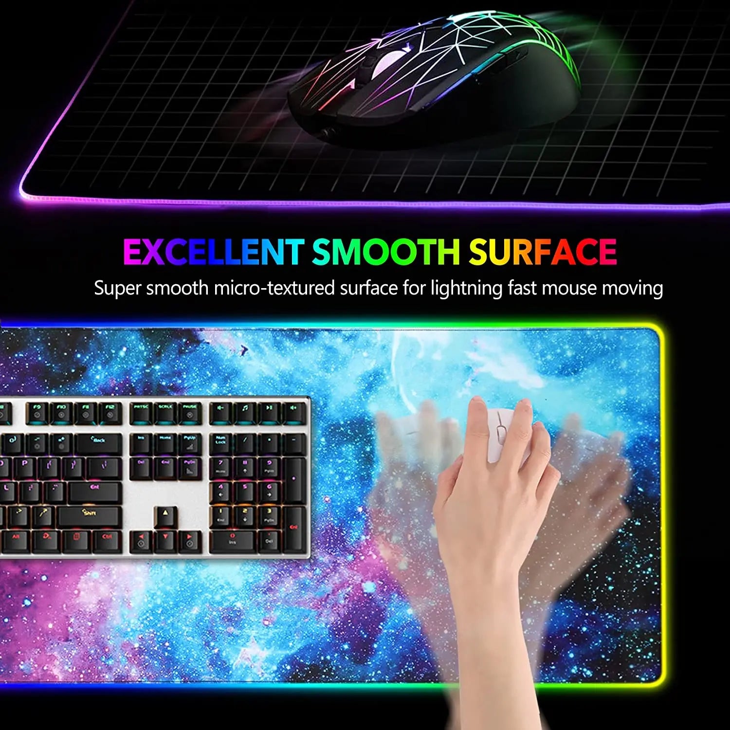 Extended RGB Gaming Mouse Pad with World Map Design 31.5x11.8 Inch Black