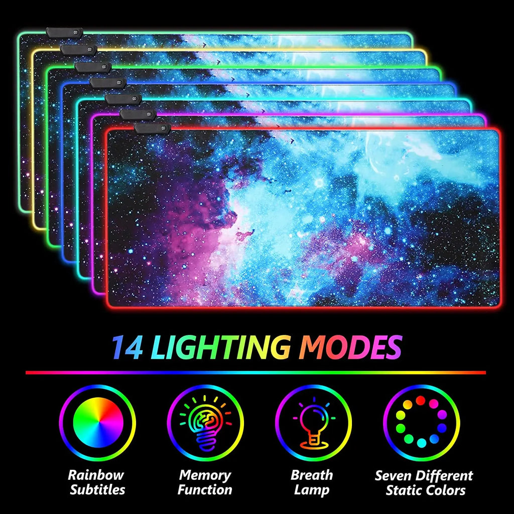 Extended RGB Gaming Mouse Pad with World Map Design 31.5x11.8 Inch Black