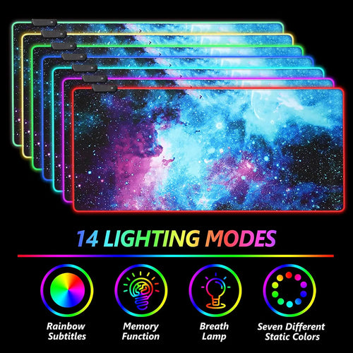 Extended RGB Gaming Mouse Pad with World Map Design 31.5x11.8 Inch Black